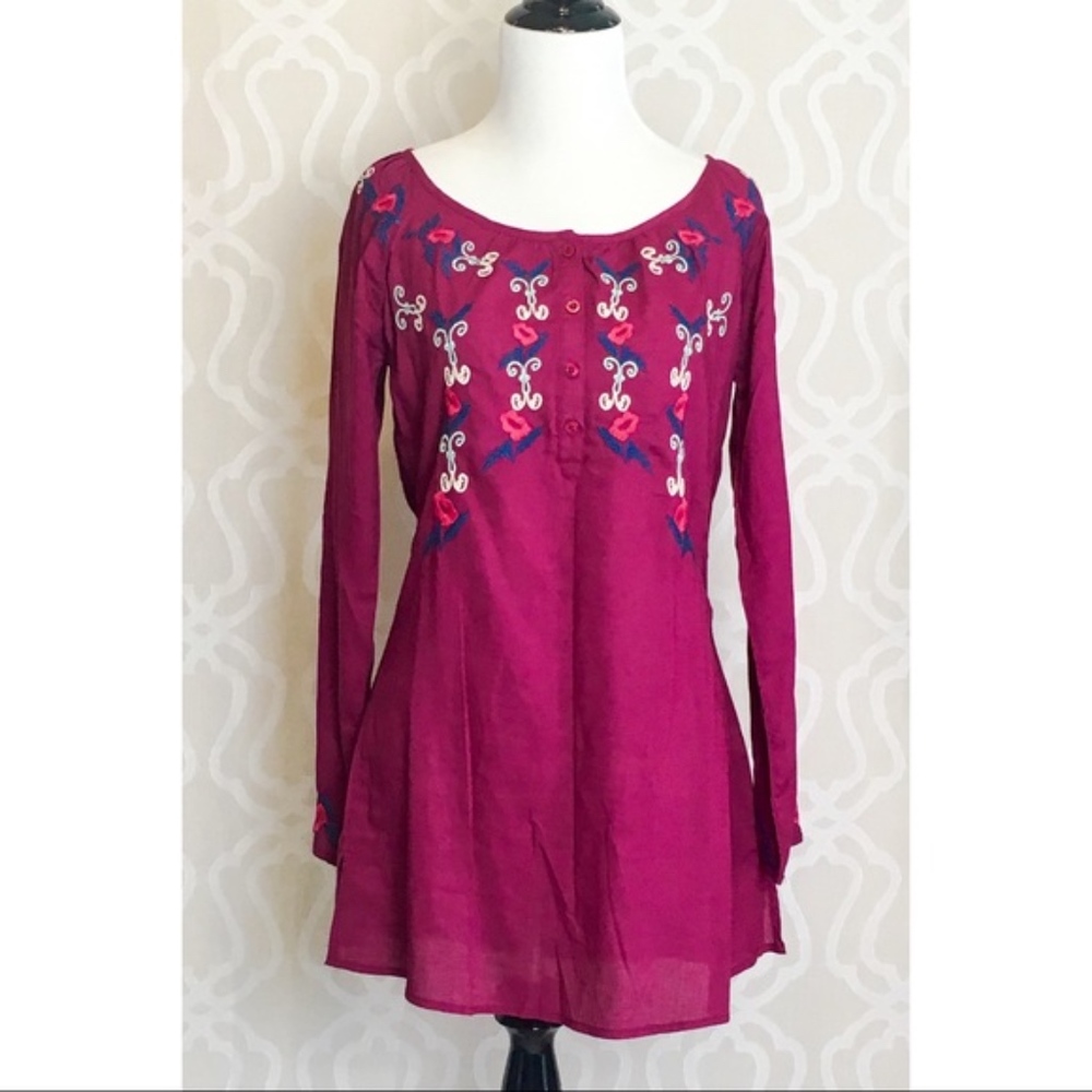 Tunic Mini Boho Dress with Embroidery Size S